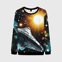 Свитшот мужской Космолёт в неоновом космосе - нейросеть, цвет: 3D-черный