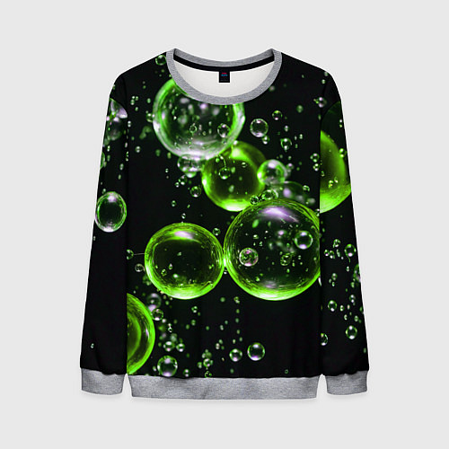 Мужской свитшот Зеленые пузыри на черном / 3D-Меланж – фото 1