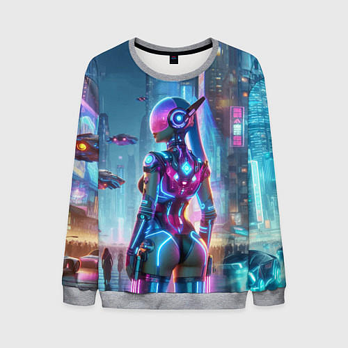 Мужской свитшот Cyberpunk girl - neon glow ai art / 3D-Меланж – фото 1