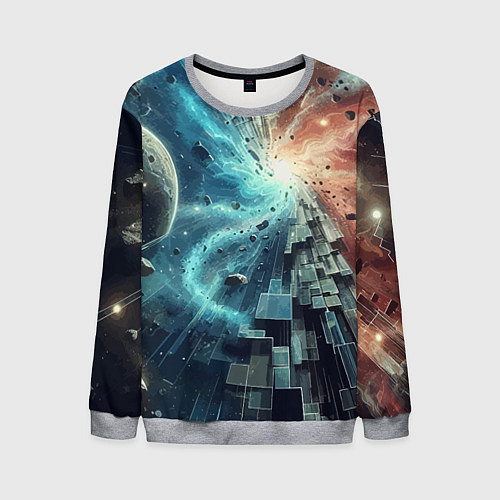 Мужской свитшот Рождение новой планеты - неоновое свечение / 3D-Меланж – фото 1