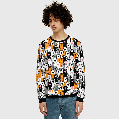 Мужской свитшот Кошачьи лапы / 3D-Черный – фото 3