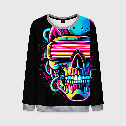 Мужской свитшот Cyber skull - ai art neon / 3D-Меланж – фото 1