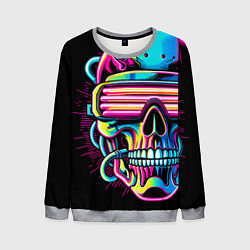 Свитшот мужской Cyber skull - ai art neon, цвет: 3D-меланж