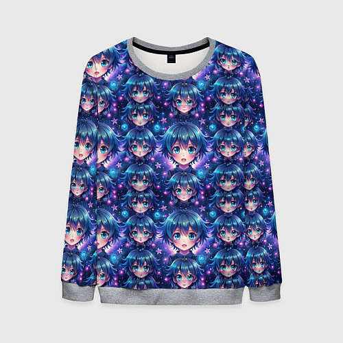 Мужской свитшот Аниме персонаж с синими волосами / 3D-Меланж – фото 1