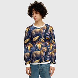 Свитшот мужской Леопард с золотыми листьями паттерны, цвет: 3D-белый — фото 2