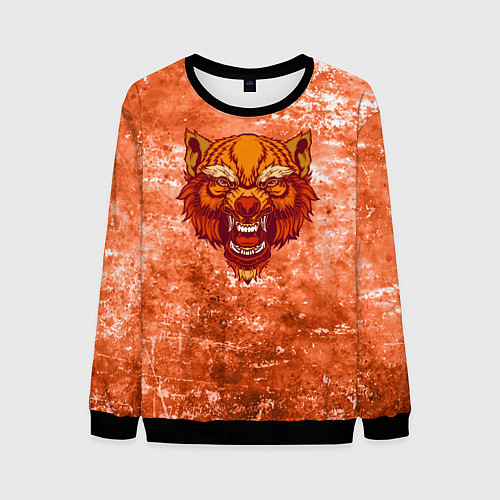 Мужской свитшот Красный гневный волк на фоне абстракции / 3D-Черный – фото 1