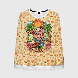 Мужской свитшот Свинка с гитарой жаркое лето