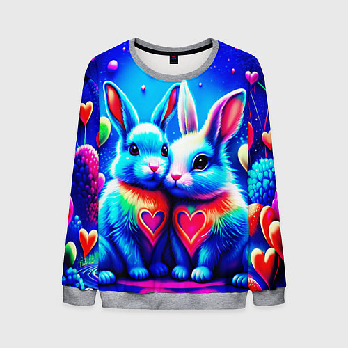 Мужской свитшот Неоновые зайчики - любовь сердечки / 3D-Меланж – фото 1