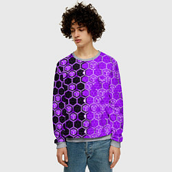 Свитшот мужской Техно-киберпанк шестиугольники фиолетовый и чёрный, цвет: 3D-меланж — фото 2