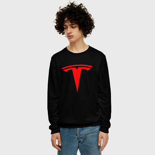 Мужской свитшот Tesla red logo / 3D-Черный – фото 3