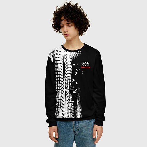 Мужской свитшот Тойота - следы от шин / 3D-Черный – фото 3