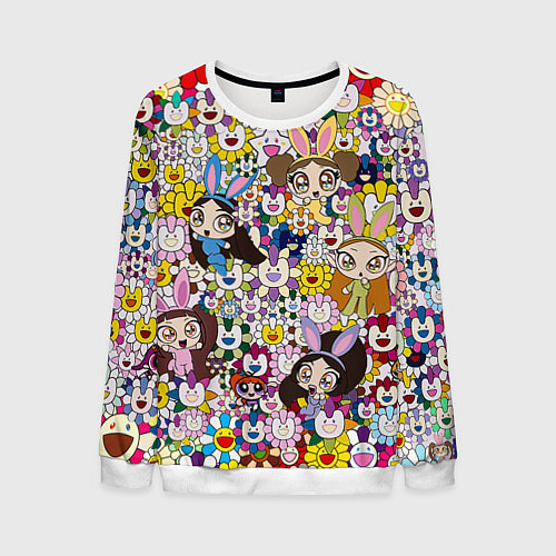 Мужской свитшот Right now NewJeans and Takashi Murakami / 3D-Белый – фото 1