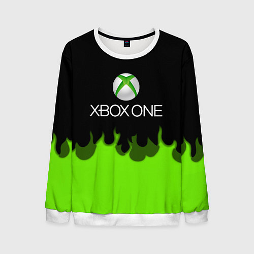 Мужской свитшот Xbox green fire / 3D-Белый – фото 1