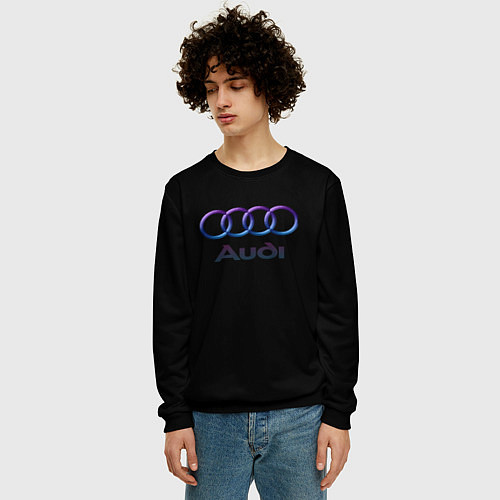 Мужской свитшот Audi neon logo / 3D-Черный – фото 3