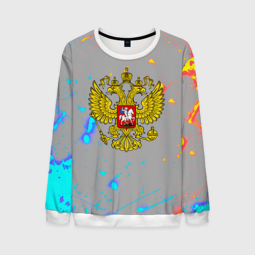 Мужской свитшот Герб рф огонь краски / 3D-Белый – фото 1