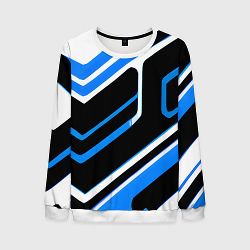 Мужской свитшот Бело-синие линии на чёрном фоне / 3D-Белый – фото 1