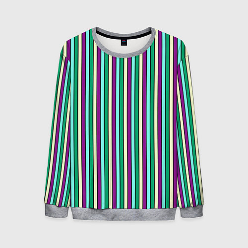 Мужской свитшот Фиолетово-зелёный полосатый / 3D-Меланж – фото 1