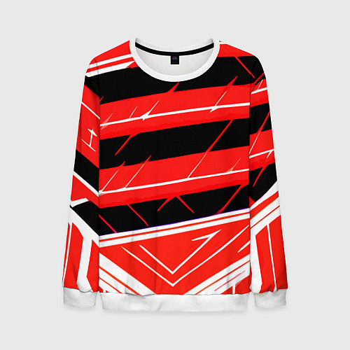 Мужской свитшот Чёрно-белые полосы на красном фоне / 3D-Белый – фото 1