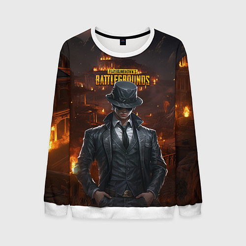 Мужской свитшот PUBG персонаж - город в огне / 3D-Белый – фото 1