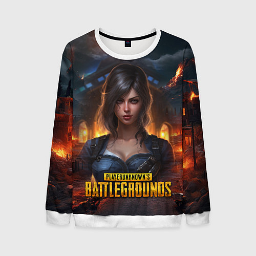 Мужской свитшот Женский PUBG девушка в огне / 3D-Белый – фото 1