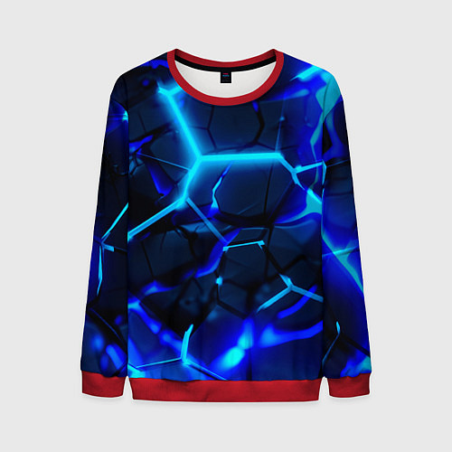 Мужской свитшот Яркие голубые неоновые плиты в разломе / 3D-Красный – фото 1