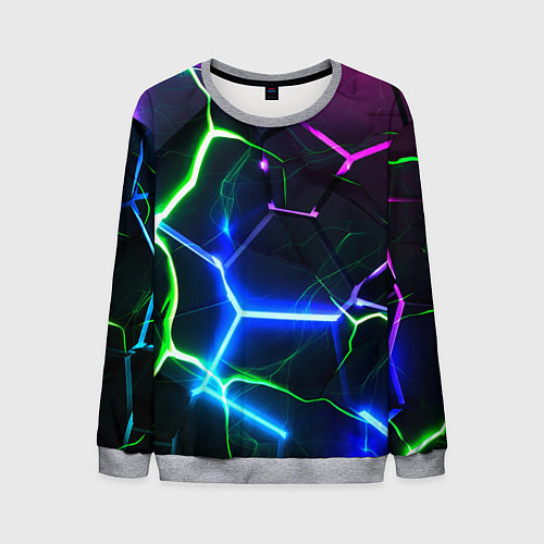 Мужской свитшот Микс из разломленных плит и неоновое свечения / 3D-Меланж – фото 1