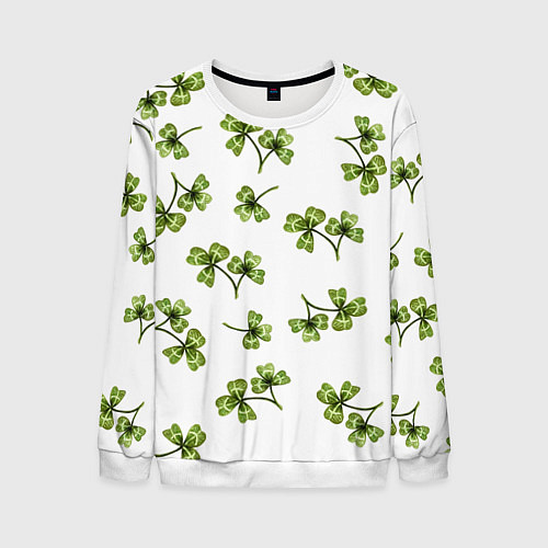 Мужской свитшот Листочки клевера на белом фоне - паттерн / 3D-Белый – фото 1
