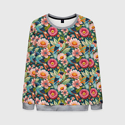 Мужской свитшот Тропические птицы в цветах