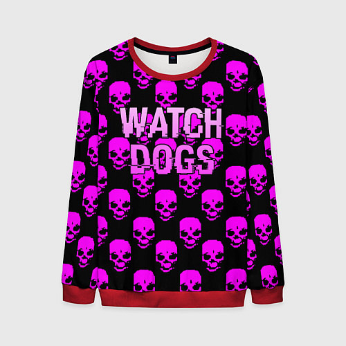 Мужской свитшот Watch dogs neon skull / 3D-Красный – фото 1