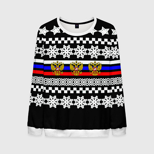 Мужской свитшот Rusiia winter pattern / 3D-Белый – фото 1