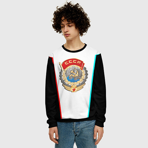 Мужской свитшот Герб РФ текстура / 3D-Черный – фото 3