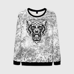 Свитшот мужской Черно-белый злой волк на сером фоне, цвет: 3D-черный