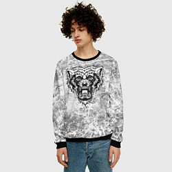 Свитшот мужской Черно-белый злой волк на сером фоне, цвет: 3D-черный — фото 2