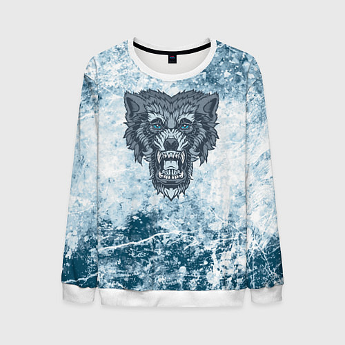 Мужской свитшот Серо-синий волк на абстрактном фоне / 3D-Белый – фото 1