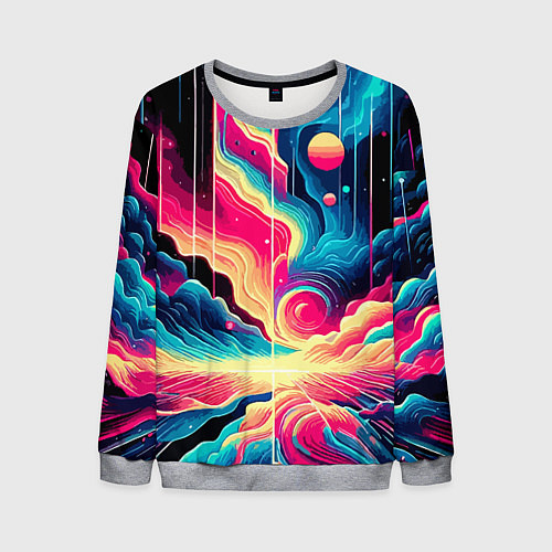 Мужской свитшот Neon space fantasy - ai art / 3D-Меланж – фото 1