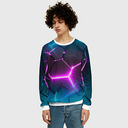 Свитшот мужской Голубые и розовые неоновые плиты в разломе, цвет: 3D-белый — фото 2