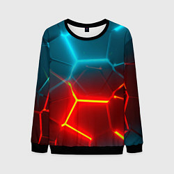 Мужской свитшот Голубые и красные неоновые плиты в разломе