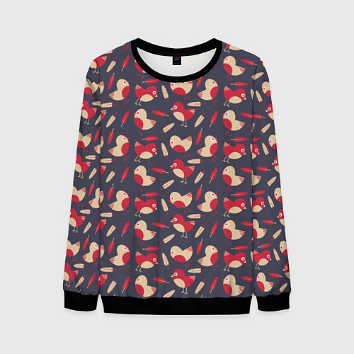 Мужской свитшот Паттерн с птицами и перьями / 3D-Черный – фото 1
