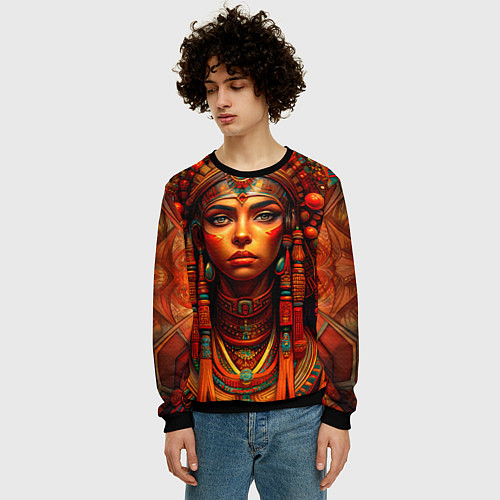 Мужской свитшот Русская красавица в кокошнике / 3D-Черный – фото 3