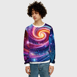 Свитшот мужской Космическая галактическая спираль - неоновое свече, цвет: 3D-белый — фото 2
