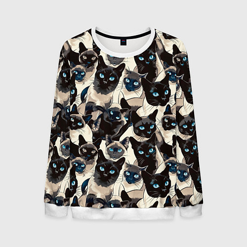 Мужской свитшот Сиамские кошки / 3D-Белый – фото 1