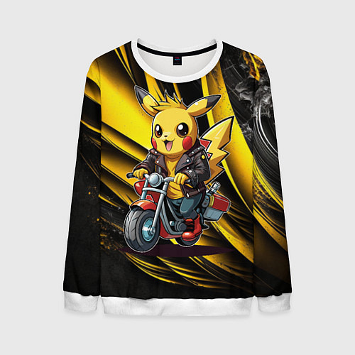 Мужской свитшот Пикачу на красном мотоцикле / 3D-Белый – фото 1