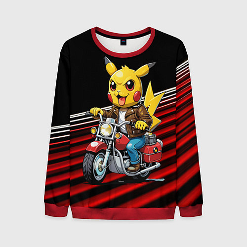 Мужской свитшот Пикачу байкер на мотоцикле / 3D-Красный – фото 1