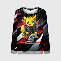 Мужской свитшот Пикачу байкер на мотоцикле