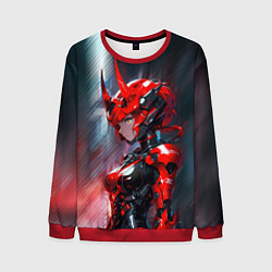 Свитшот мужской Девушка в кибернетической броне с рогами, цвет: 3D-красный