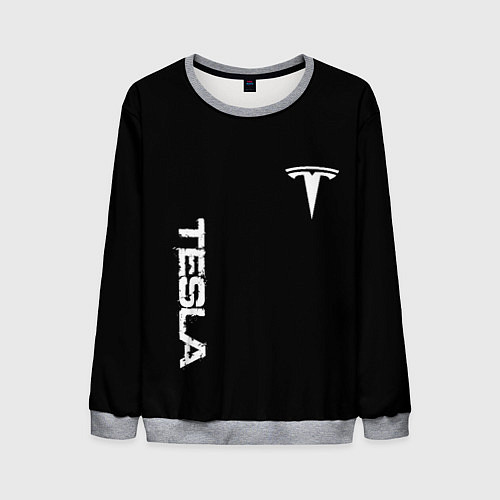 Мужской свитшот Tesla logo white / 3D-Меланж – фото 1