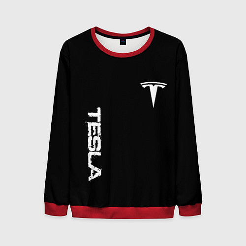 Мужской свитшот Tesla logo white / 3D-Красный – фото 1