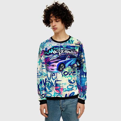 Мужской свитшот NFS Most Wanted graffitti / 3D-Черный – фото 3