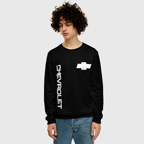 Мужской свитшот Chevrolet white logo auto / 3D-Черный – фото 3