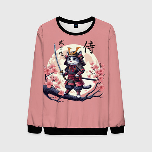 Мужской свитшот Kitten samurai - bushido ai art / 3D-Черный – фото 1